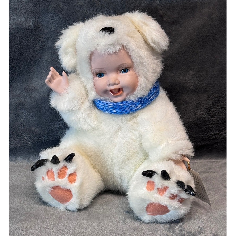 Geppeddo Cuddle Kids Polar Pete Baby Doll Porcelain & Plush White Bear Suit 9"
